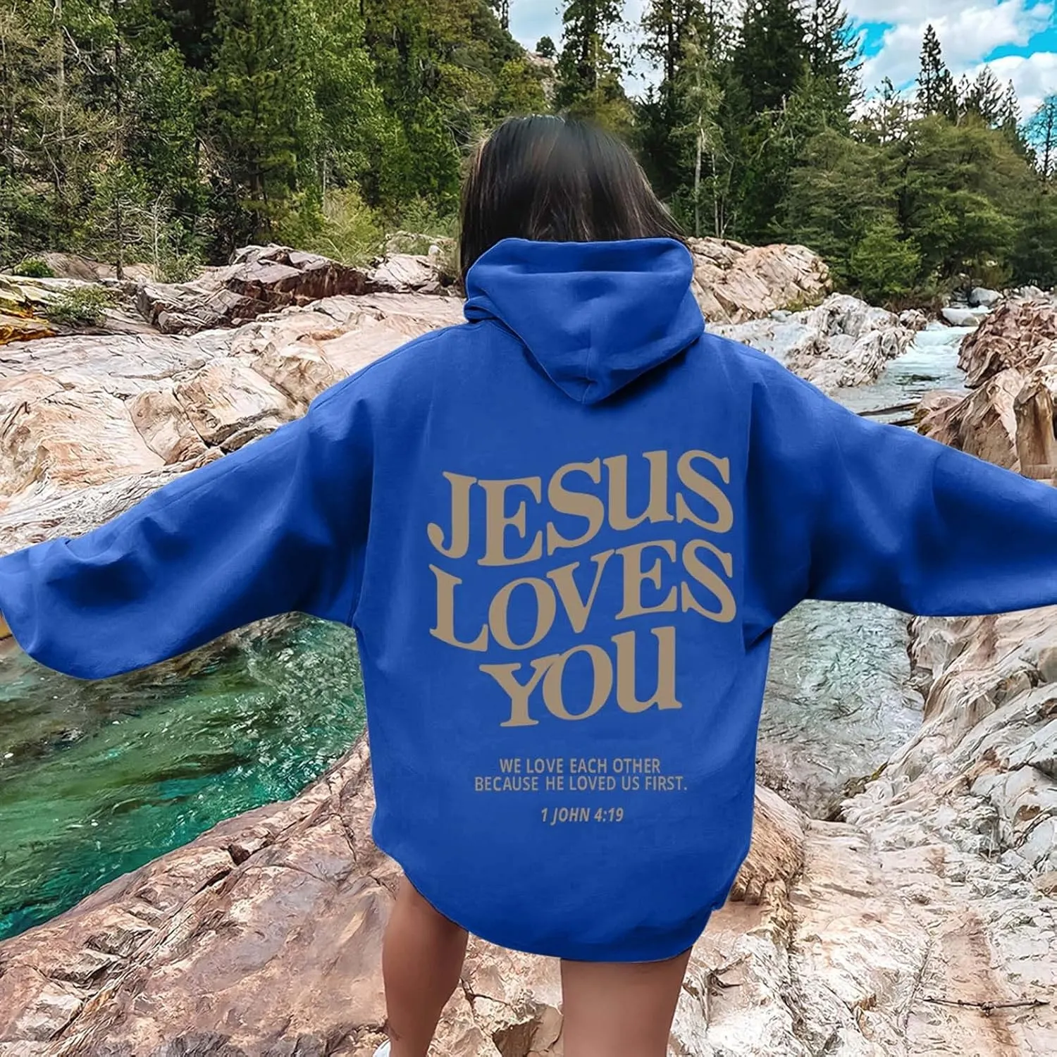 Jesus Loves You Hoodie Christian Faith Sweatshirts Gift for Women Men Oversized Long Sleeve Pullover Tops Y2K Streetwear