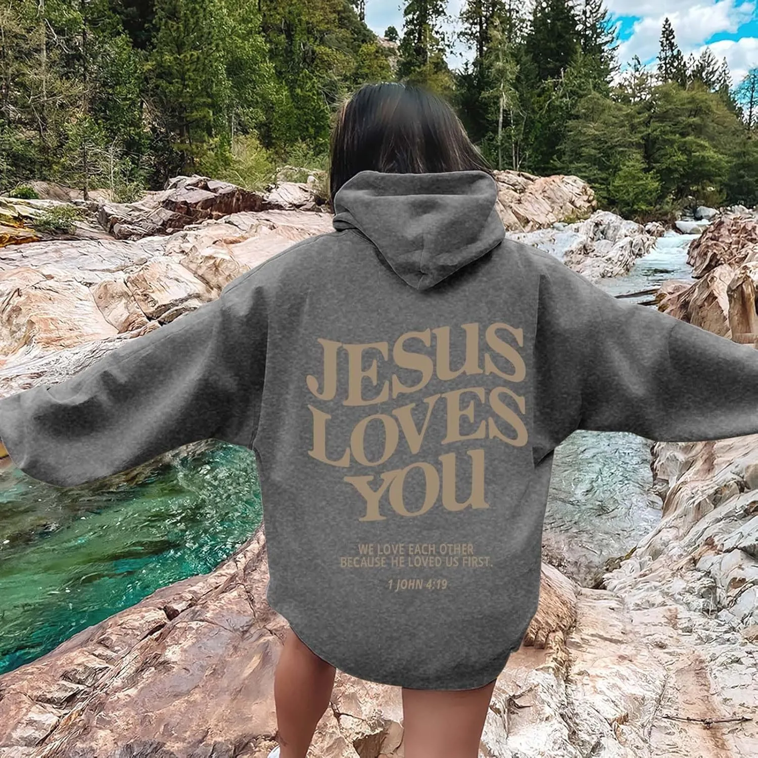 Jesus Loves You Hoodie Christian Faith Sweatshirts Gift for Women Men Oversized Long Sleeve Pullover Tops Y2K Streetwear