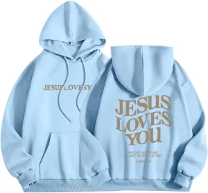 Jesus Loves You Hoodie Christian Faith Sweatshirts Gift for Women Men Oversized Long Sleeve Pullover Tops Y2K Streetwear