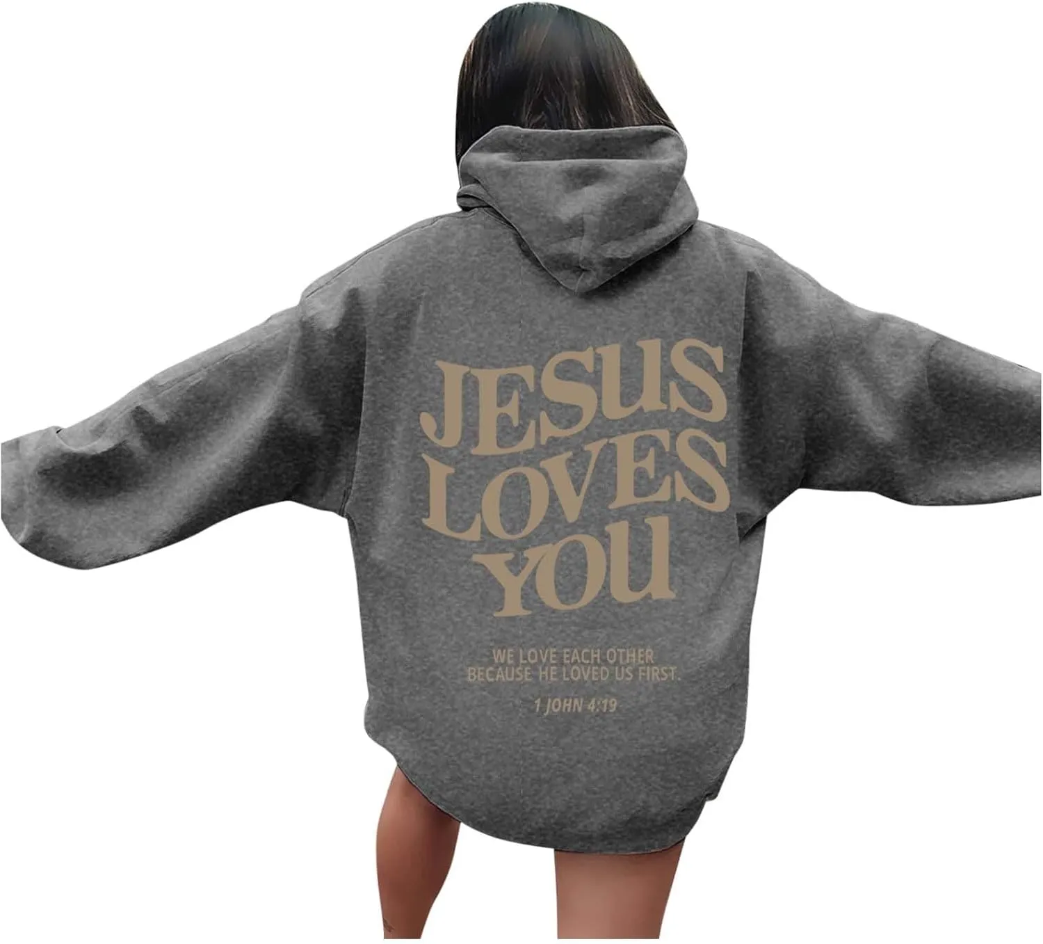 Jesus Loves You Hoodie Christian Faith Sweatshirts Gift for Women Men Oversized Long Sleeve Pullover Tops Y2K Streetwear