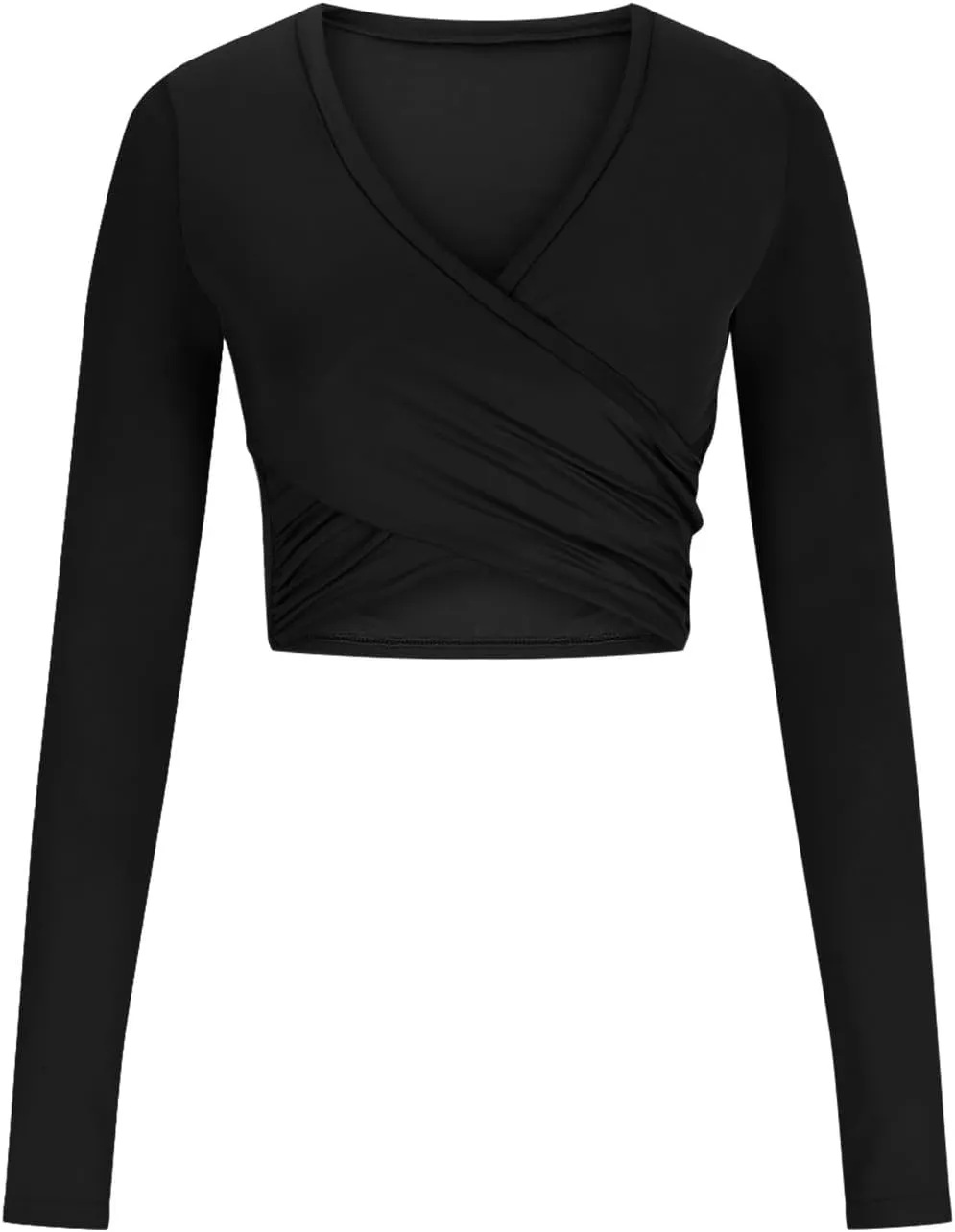 jovati 2024 Fashion Casual T-shirt Women's Cropped Solid Color Long Sleeved V-Neck Top Sexy Elegant Tunic Tops Y2k Clothes