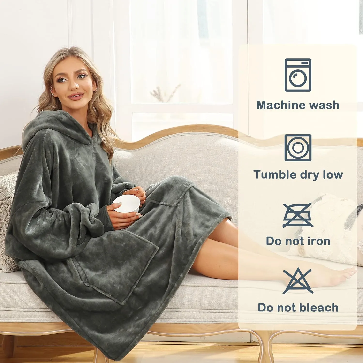 Kipswiza Blanket Hoodie - Wearable Blankets Oversized Cozy Flannel Sweatshirt Blanket as Gifts for Adult Women Men