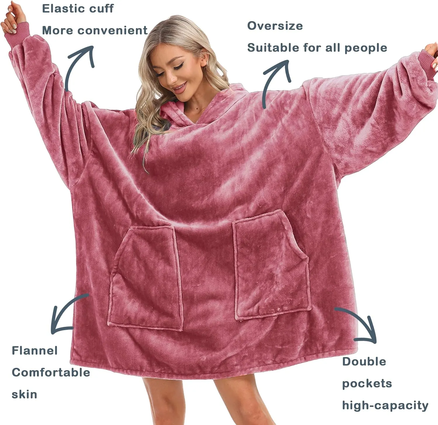 Kipswiza Blanket Hoodie - Wearable Blankets Oversized Cozy Flannel Sweatshirt Blanket as Gifts for Adult Women Men
