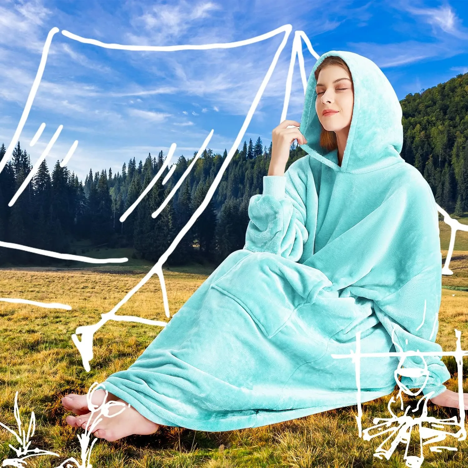 Kipswiza Blanket Hoodie - Wearable Blankets Oversized Cozy Flannel Sweatshirt Blanket as Gifts for Adult Women Men