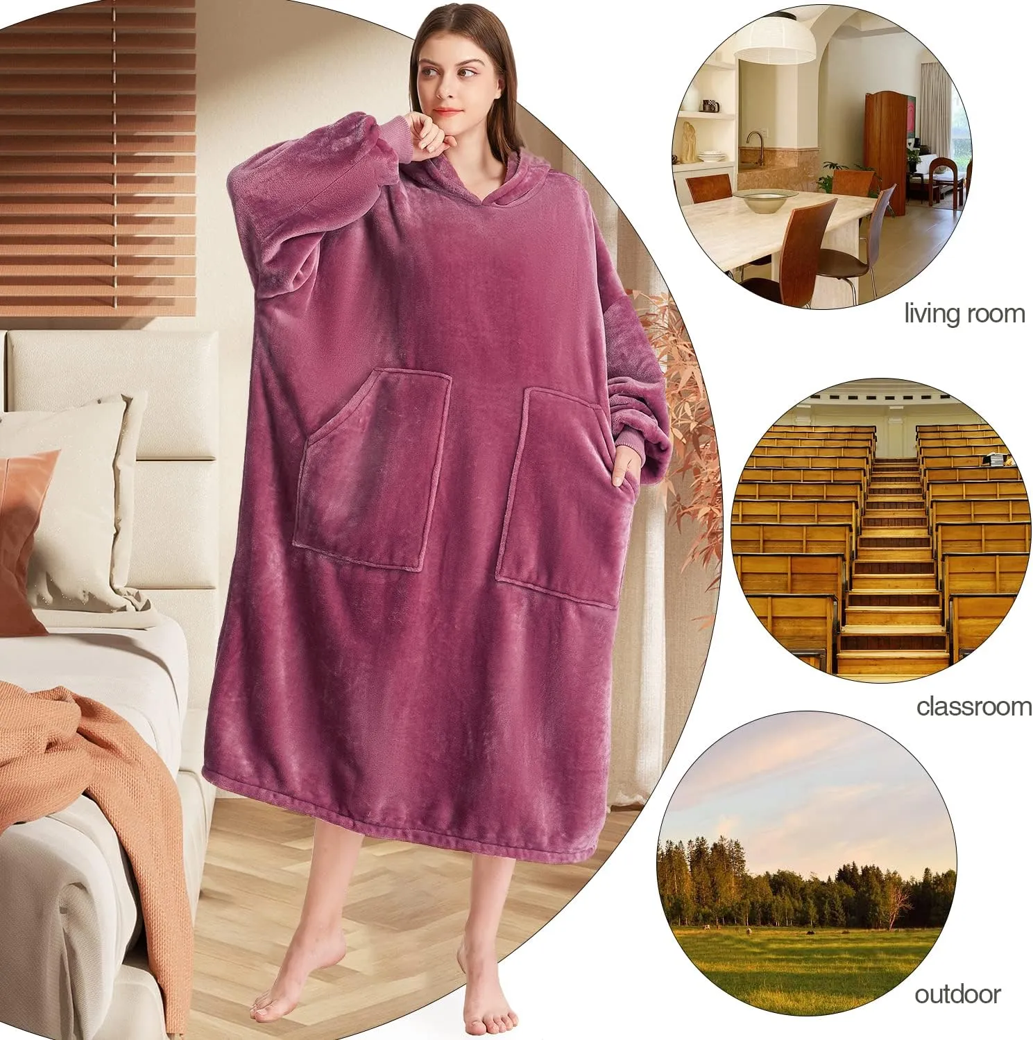 Kipswiza Blanket Hoodie - Wearable Blankets Oversized Cozy Flannel Sweatshirt Blanket as Gifts for Adult Women Men