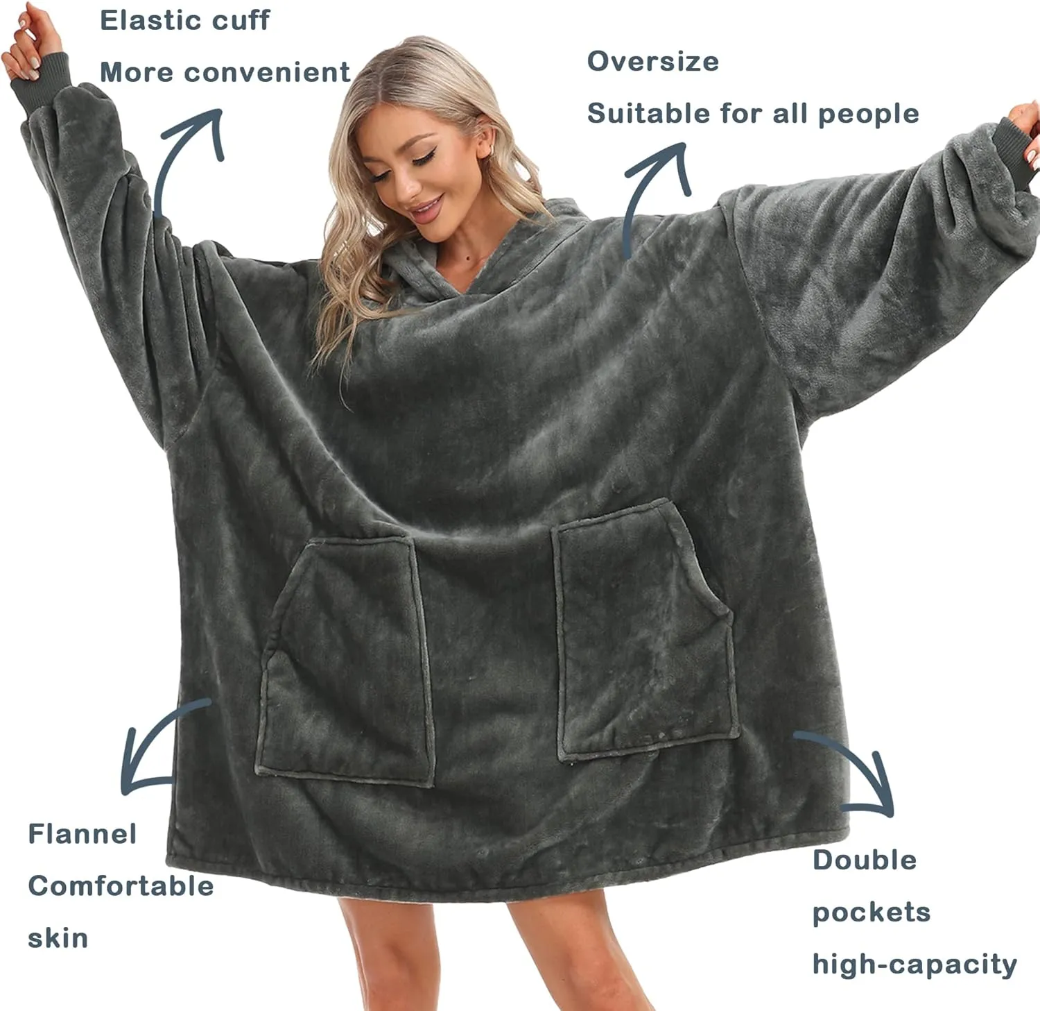 Kipswiza Blanket Hoodie - Wearable Blankets Oversized Cozy Flannel Sweatshirt Blanket as Gifts for Adult Women Men