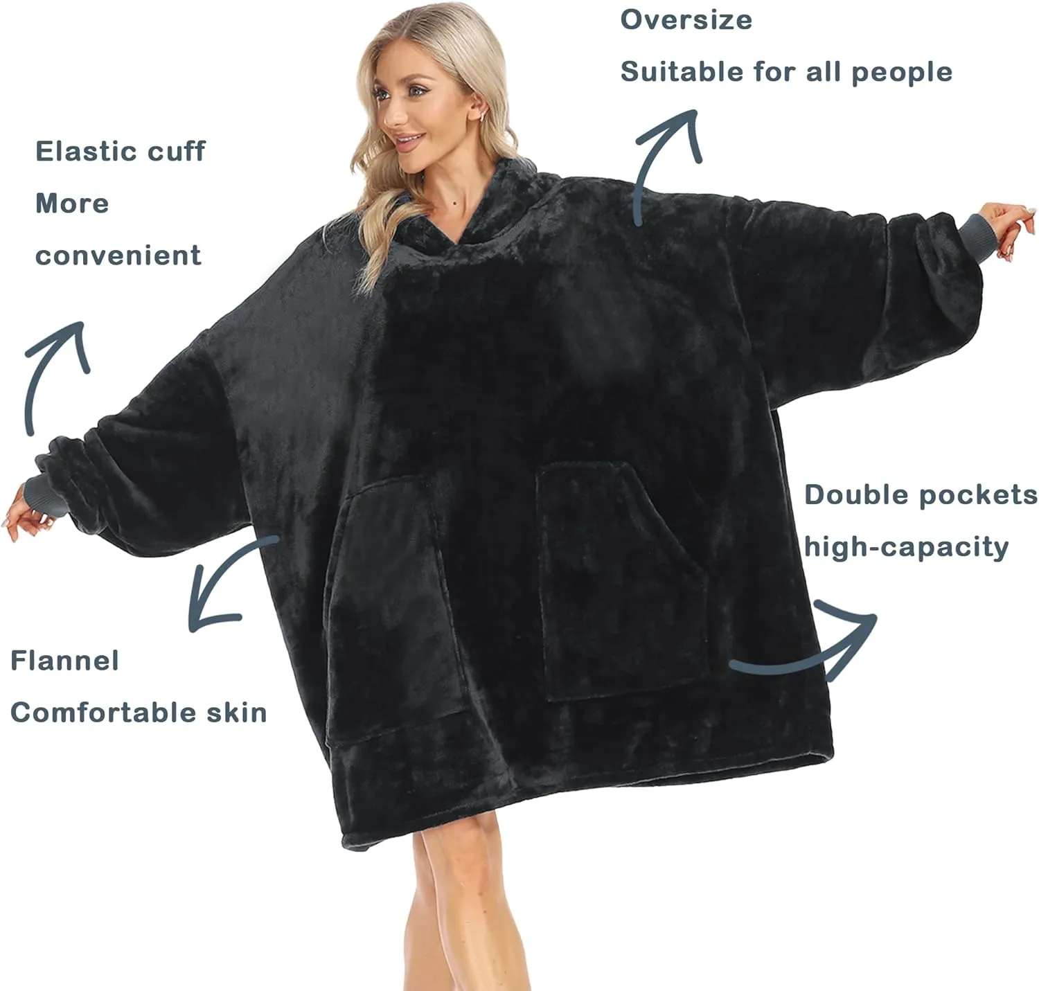 Kipswiza Blanket Hoodie - Wearable Blankets Oversized Cozy Flannel Sweatshirt Blanket as Gifts for Adult Women Men
