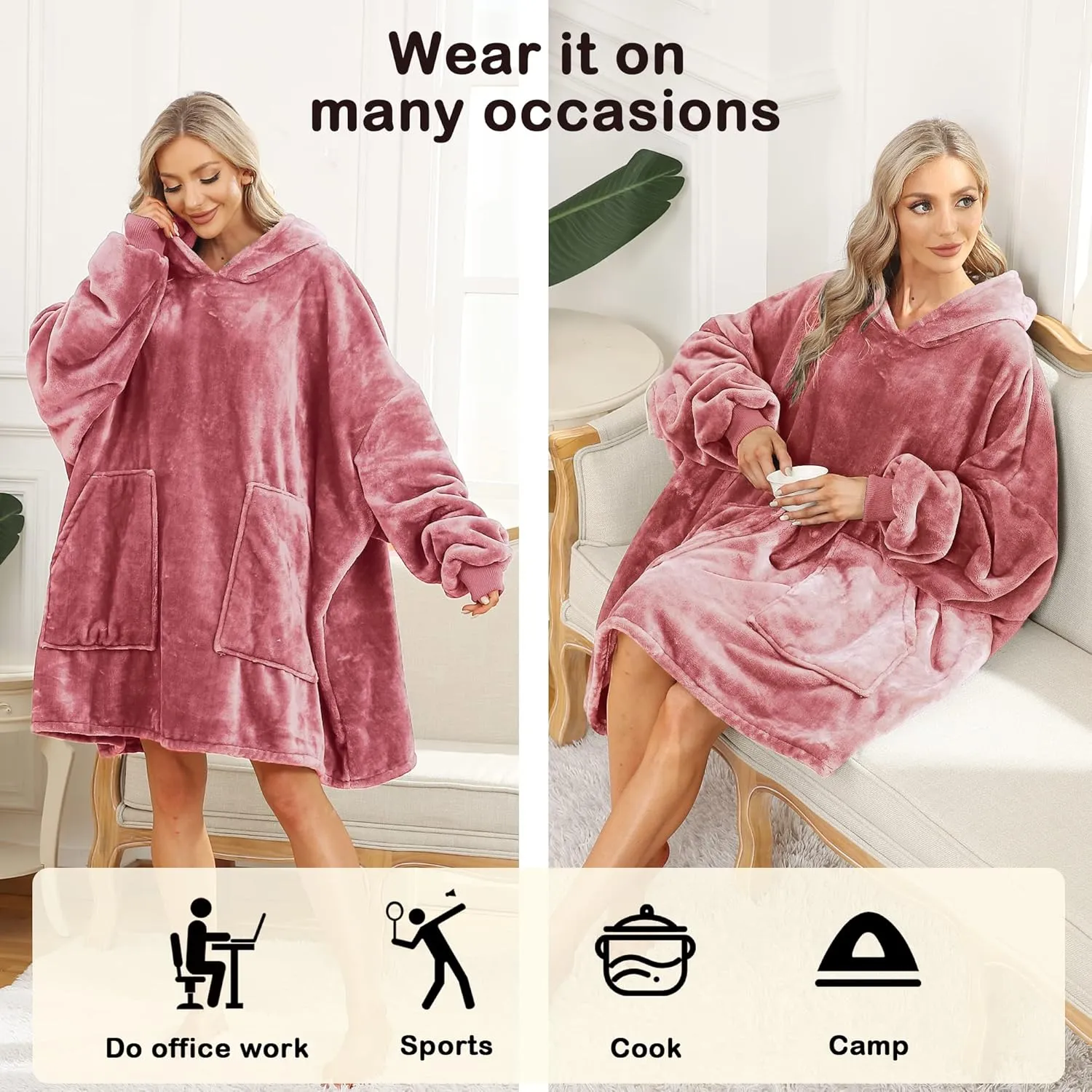 Kipswiza Blanket Hoodie - Wearable Blankets Oversized Cozy Flannel Sweatshirt Blanket as Gifts for Adult Women Men