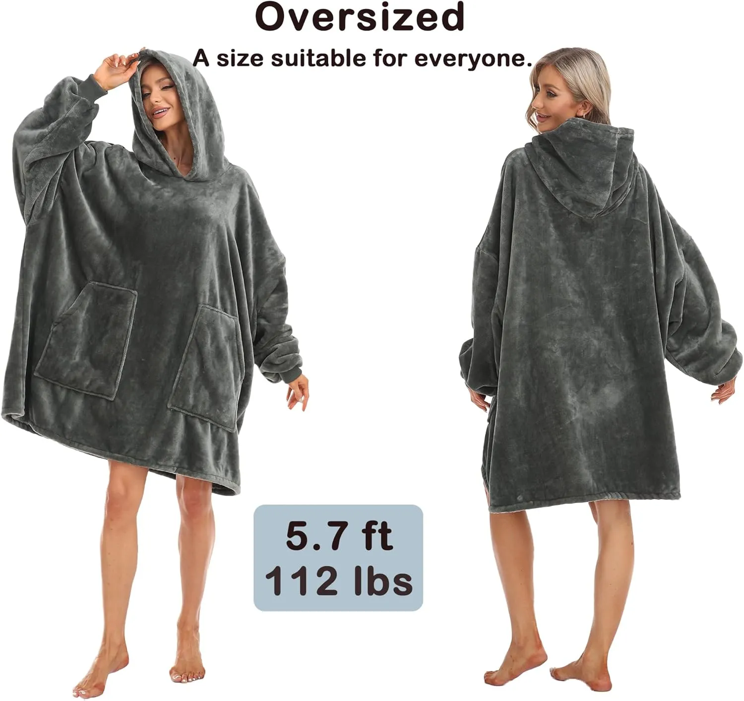 Kipswiza Blanket Hoodie - Wearable Blankets Oversized Cozy Flannel Sweatshirt Blanket as Gifts for Adult Women Men