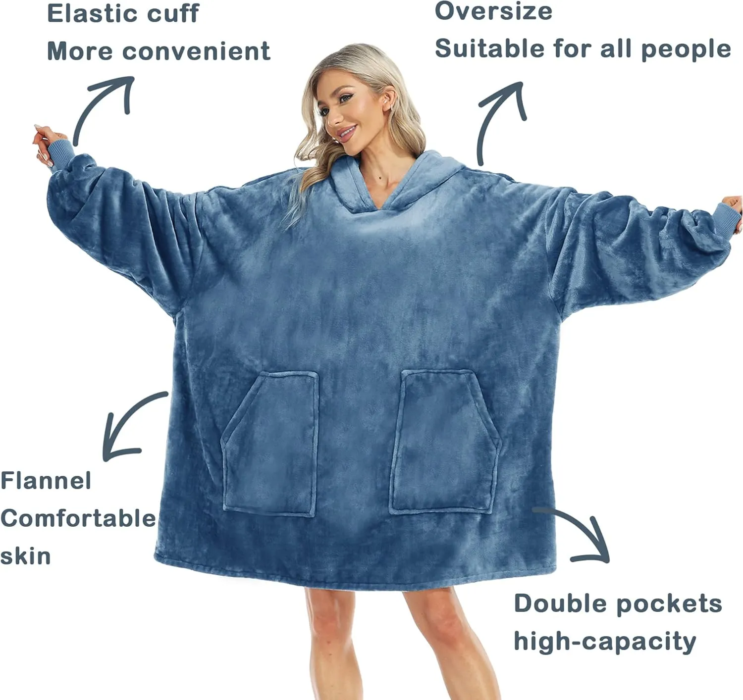 Kipswiza Blanket Hoodie - Wearable Blankets Oversized Cozy Flannel Sweatshirt Blanket as Gifts for Adult Women Men