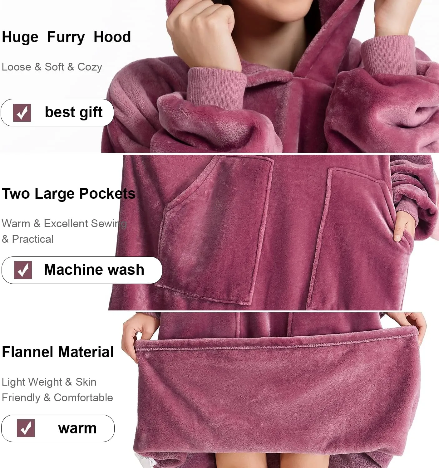 Kipswiza Blanket Hoodie - Wearable Blankets Oversized Cozy Flannel Sweatshirt Blanket as Gifts for Adult Women Men