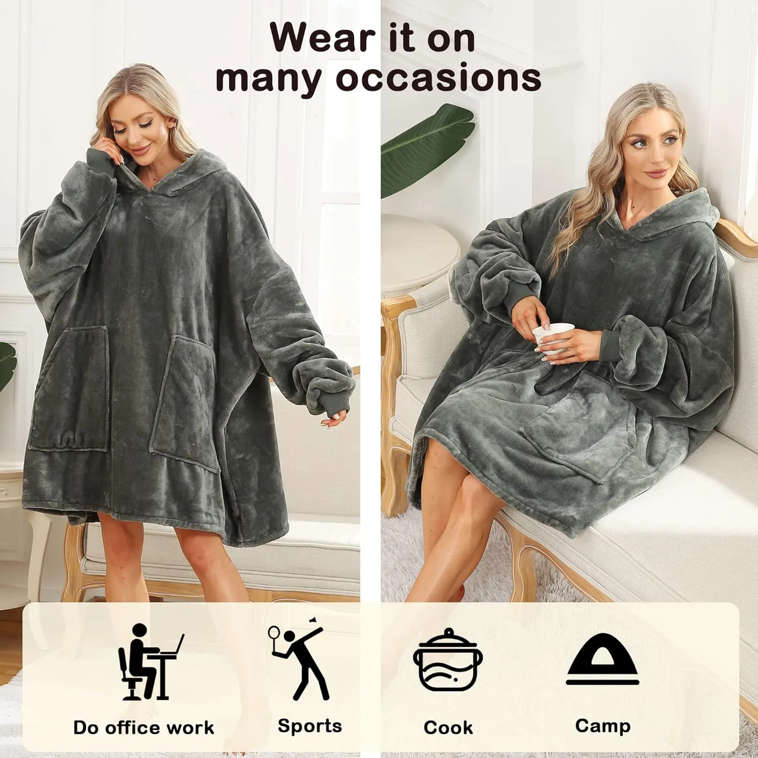 Kipswiza Blanket Hoodie - Wearable Blankets Oversized Cozy Flannel Sweatshirt Blanket as Gifts for Adult Women Men