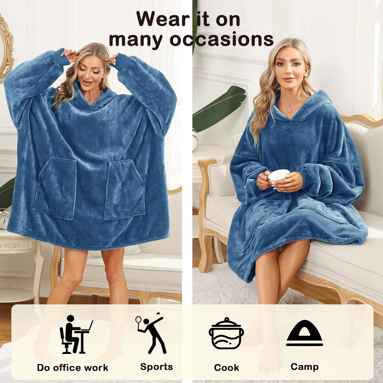 Kipswiza Blanket Hoodie - Wearable Blankets Oversized Cozy Flannel Sweatshirt Blanket as Gifts for Adult Women Men