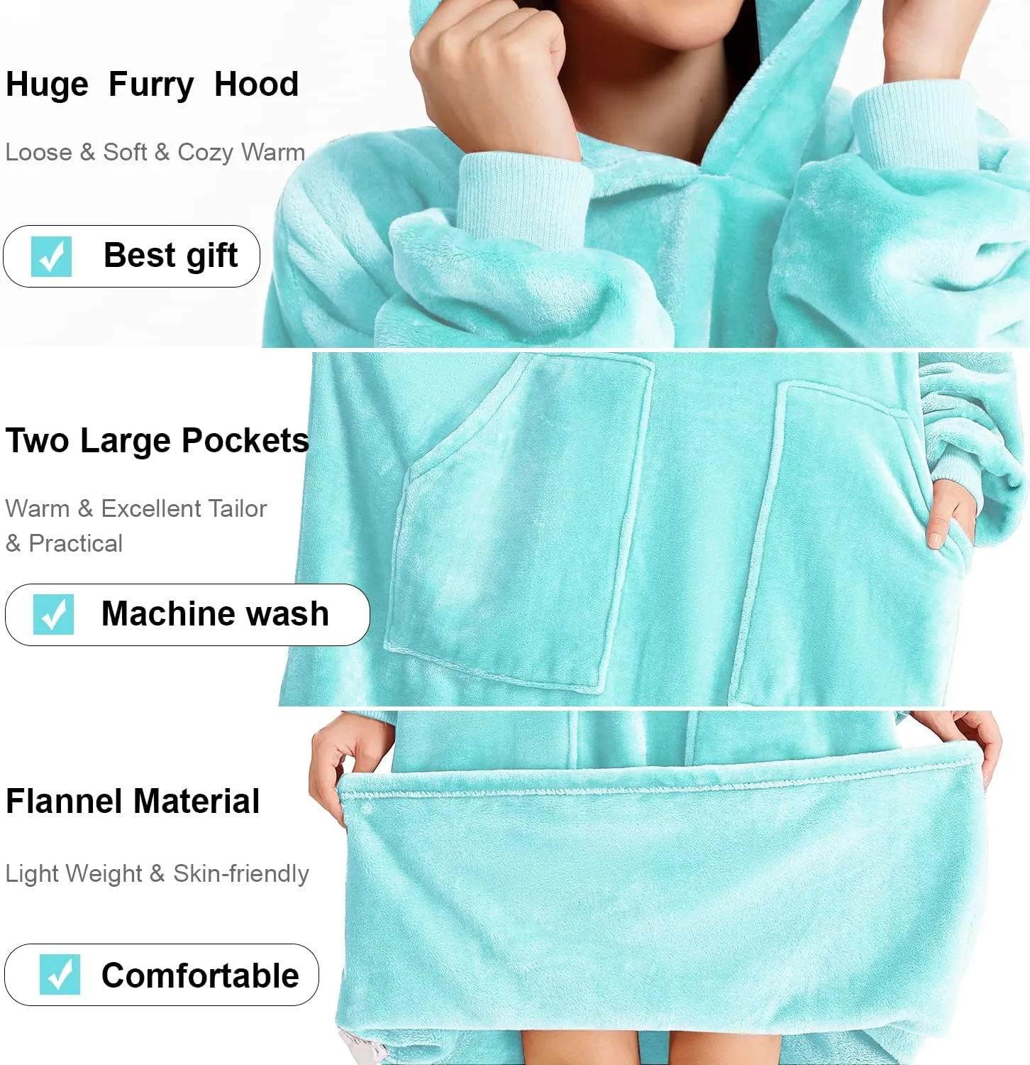 Kipswiza Blanket Hoodie - Wearable Blankets Oversized Cozy Flannel Sweatshirt Blanket as Gifts for Adult Women Men