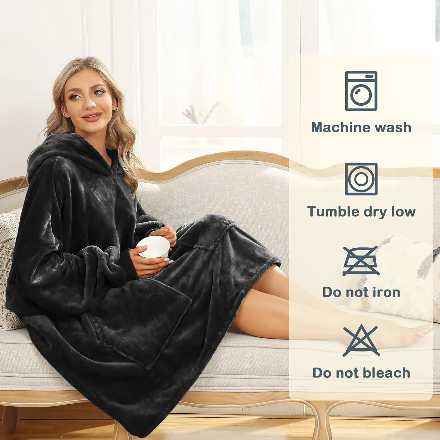 Kipswiza Blanket Hoodie - Wearable Blankets Oversized Cozy Flannel Sweatshirt Blanket as Gifts for Adult Women Men