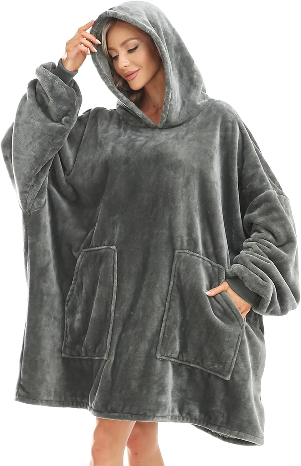 Kipswiza Blanket Hoodie - Wearable Blankets Oversized Cozy Flannel Sweatshirt Blanket as Gifts for Adult Women Men