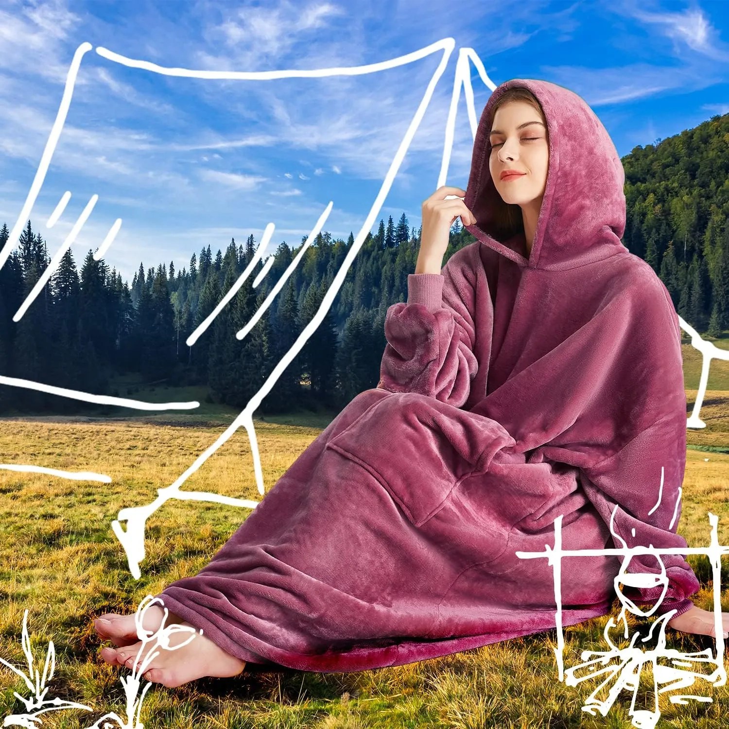 Kipswiza Blanket Hoodie - Wearable Blankets Oversized Cozy Flannel Sweatshirt Blanket as Gifts for Adult Women Men