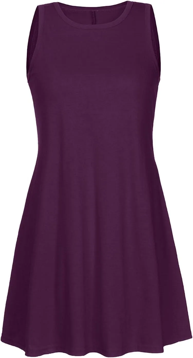 Ladies Mini Dresses with Pockets,Sleeveless Summer Dresses Elegant Plain Tank Dress Casual Loose High Waist Mini Dress