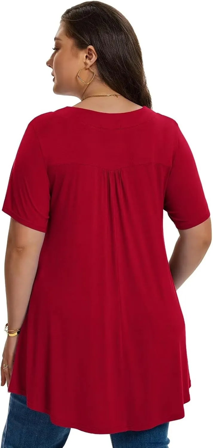 LARACE Plus Size Tops for Womens T Shirts Button Down Summer Clothes Short Sleeve Tunics Casual V Neck Blouses