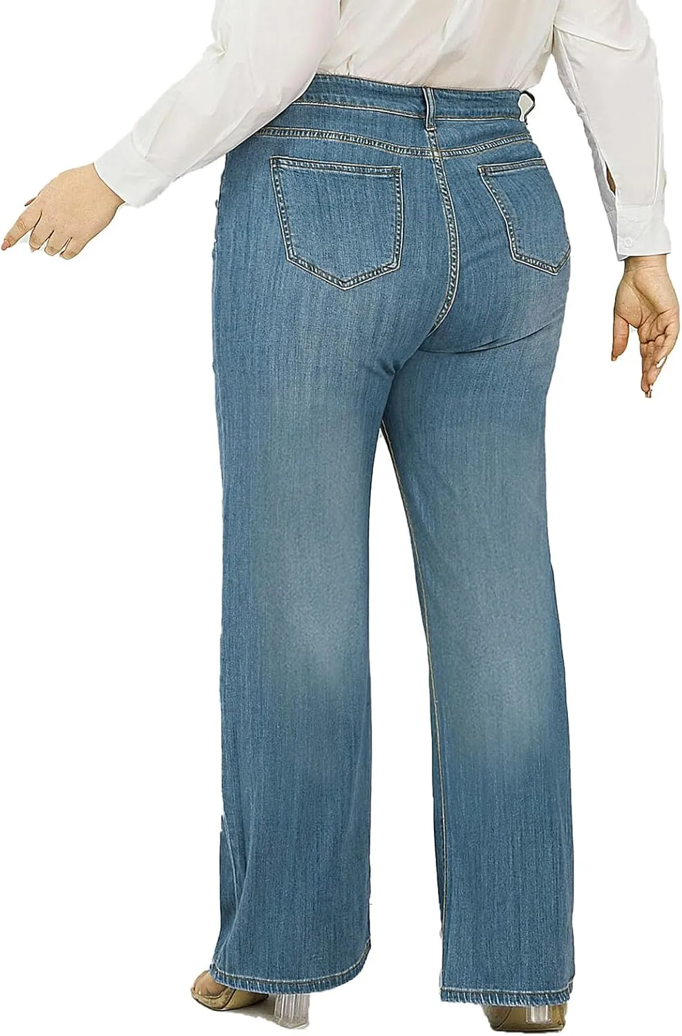 LEIJIJEANS Plus Size Baggy Jeans for Women Wide Leg Women Jeans Full Length Mom High Waist Tall Loose Wide Leg Pants