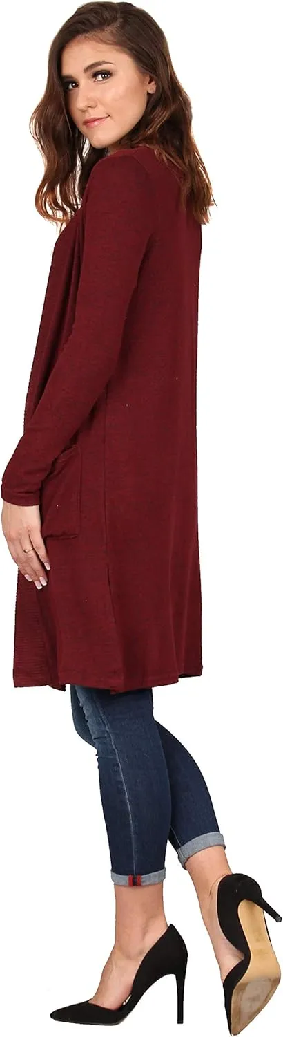 Lildy Women's Open Front Pocket Cardigan, Lightweight Casual Super Soft Stretchable Cozy Material