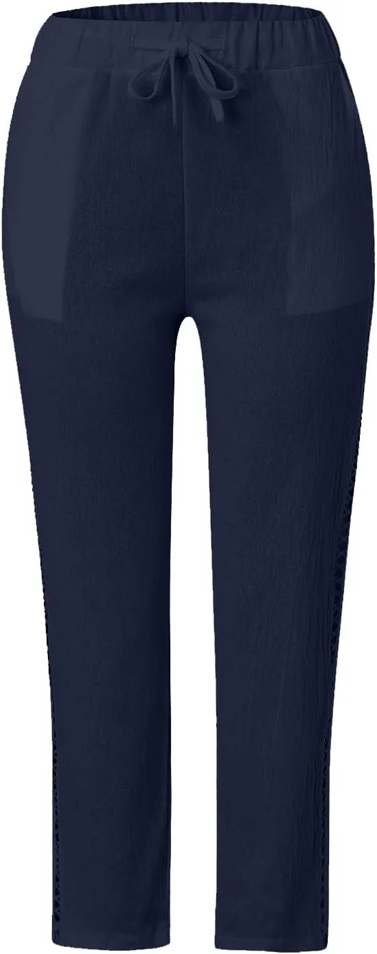 Linen Pants for Women, Casual Pants Peasant Straight Leg Linen Trendy Elastic