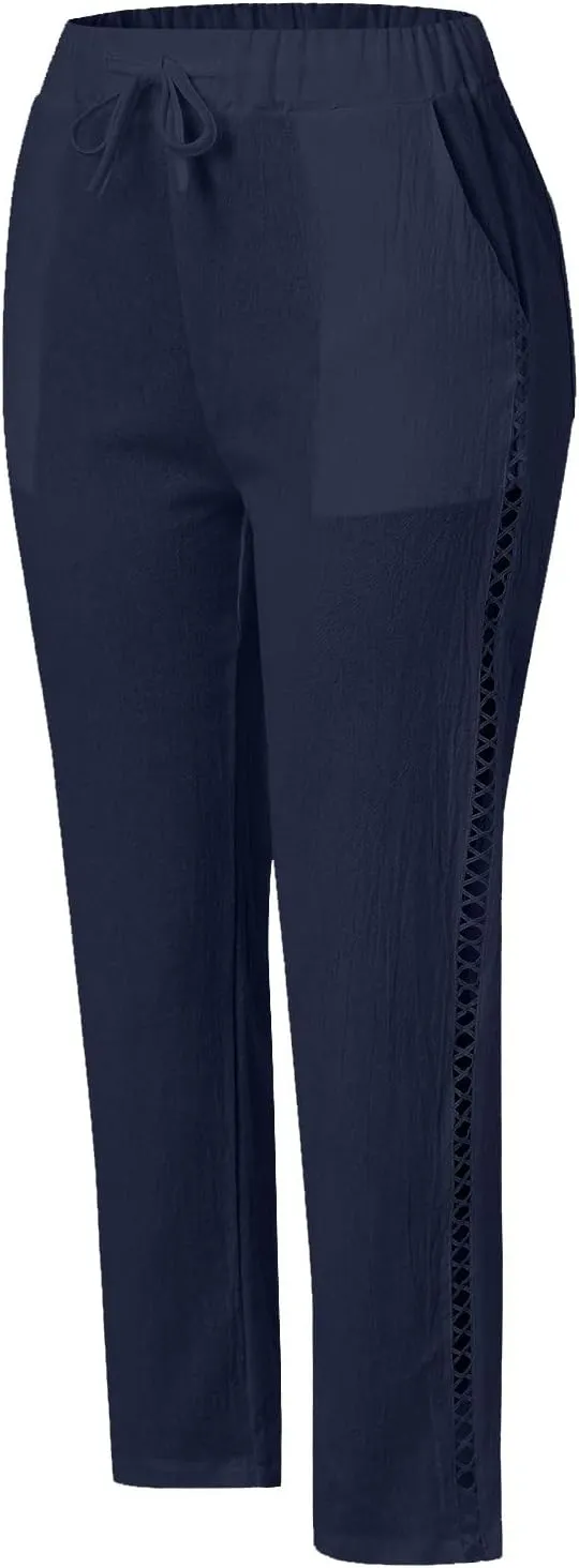 Linen Pants for Women, Casual Pants Peasant Straight Leg Linen Trendy Elastic