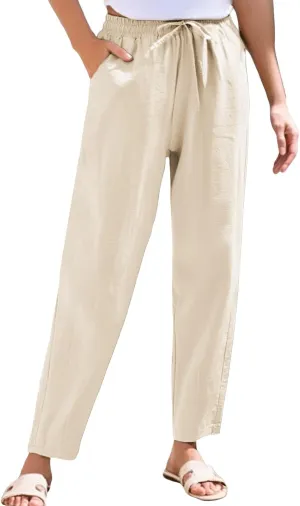 Linen Pants for Women, Peasant Pants Casual Linen Straight Leg Print Trendy