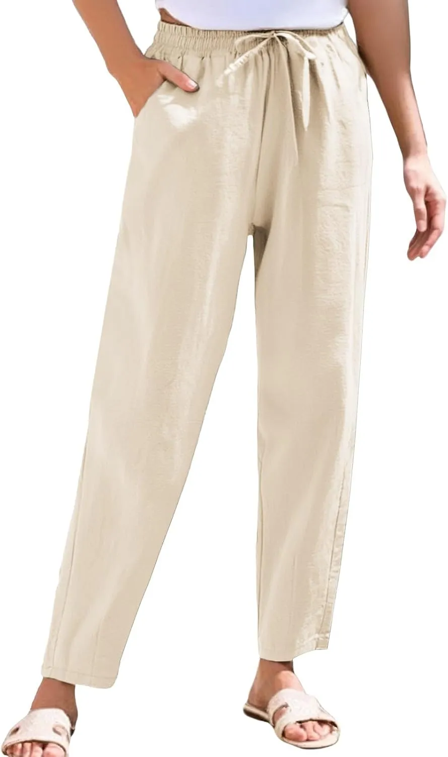 Linen Pants for Women, Peasant Pants Casual Linen Straight Leg Print Trendy