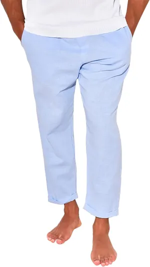 Linen Pants Men Tapered Leg Casual Elastic Waist Summer Beach Pants Lightweight Breathable Yoga Vacation Trousers