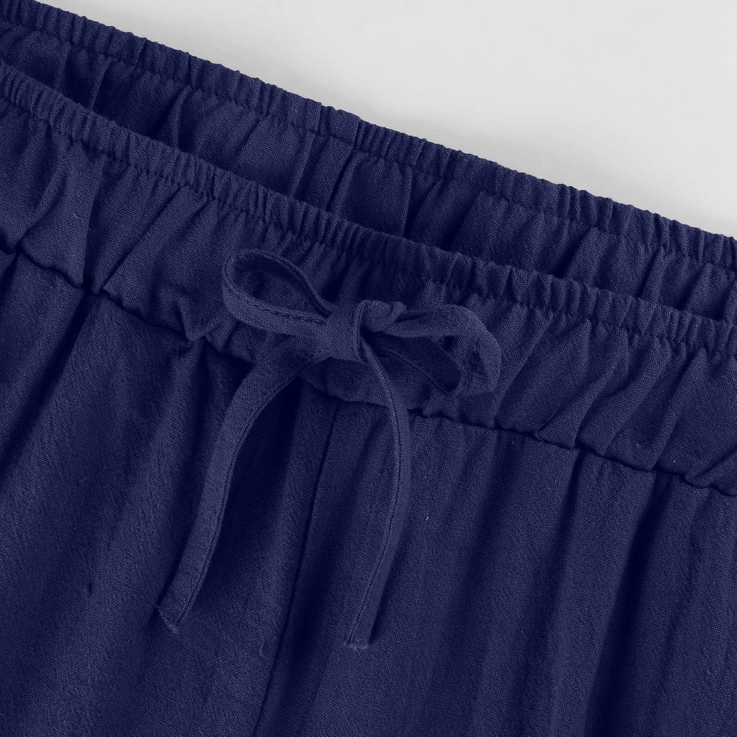 Linen Wide Leg Pants Woman Summer High Waisted Beach Pants Casual Trousers Drawstring Lounge Pants with Pockets
