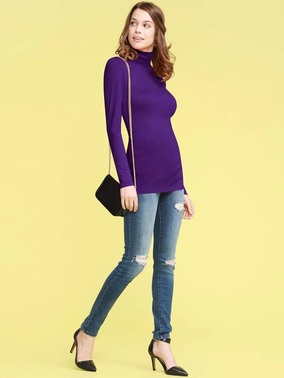 Lock and Love Women's Lightweight Long Sleeve Cozy Stylilsh Turtleneck Top Pullover Sweater