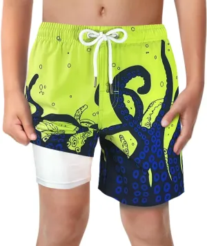 LUCOWEE Boys Swim Trunks with Compression Liner Comfortable Anti-Chafe Swimming Shorts Stretchy UPF Quick Dry Size 3T-20