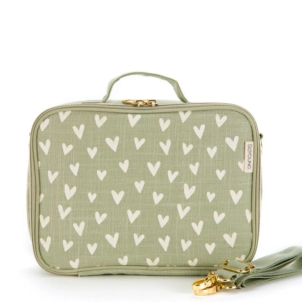 Lunch Box Raw Linen - Littl Hearts Sage