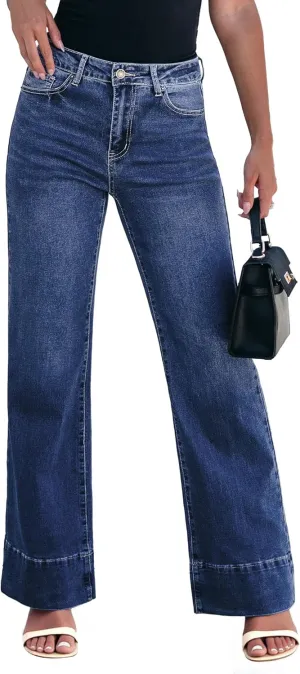 luvamia Wide Leg Jeans for Women High Waisted Flare Trendy Stretchy Denim Pants Baggy Classic Trouser Jeans with Pockets