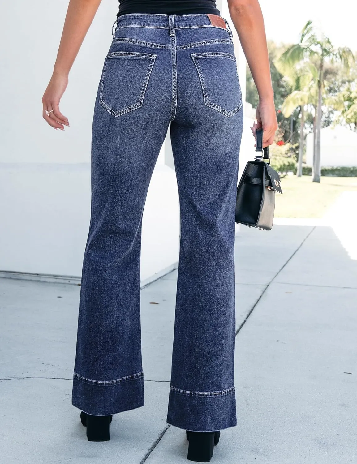 luvamia Wide Leg Jeans for Women High Waisted Flare Trendy Stretchy Denim Pants Baggy Classic Trouser Jeans with Pockets