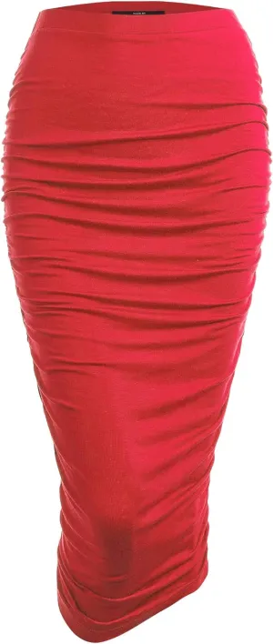 Made By Johnny Women's Slim fit Bodycon Party Club Night Out Elegant Ruched High Waist Long Pencil Skirt with Side Shirring