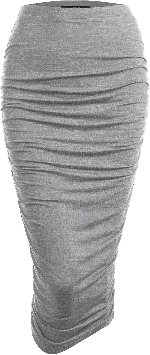 Made By Johnny Women's Slim fit Bodycon Party Club Night Out Elegant Ruched High Waist Long Pencil Skirt with Side Shirring
