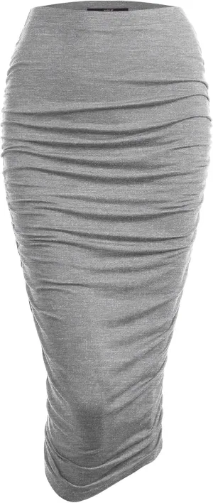 Made By Johnny Women's Slim fit Bodycon Party Club Night Out Elegant Ruched High Waist Long Pencil Skirt with Side Shirring