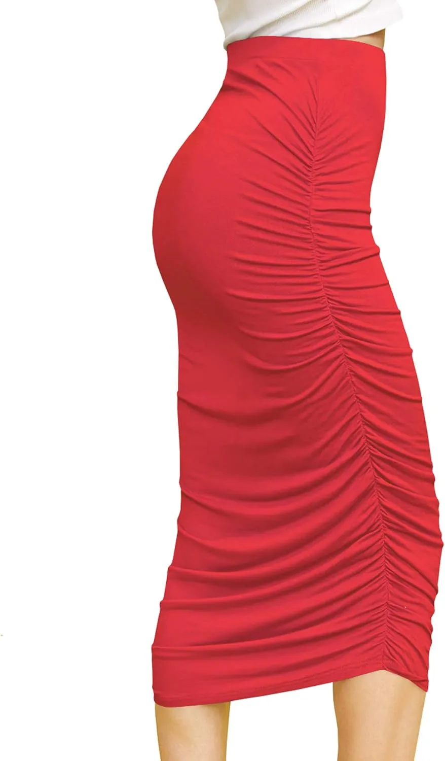Made By Johnny Women's Slim fit Bodycon Party Club Night Out Elegant Ruched High Waist Long Pencil Skirt with Side Shirring