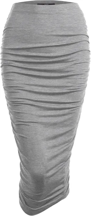 Made By Johnny Women's Slim fit Bodycon Party Club Night Out Elegant Ruched High Waist Long Pencil Skirt with Side Shirring