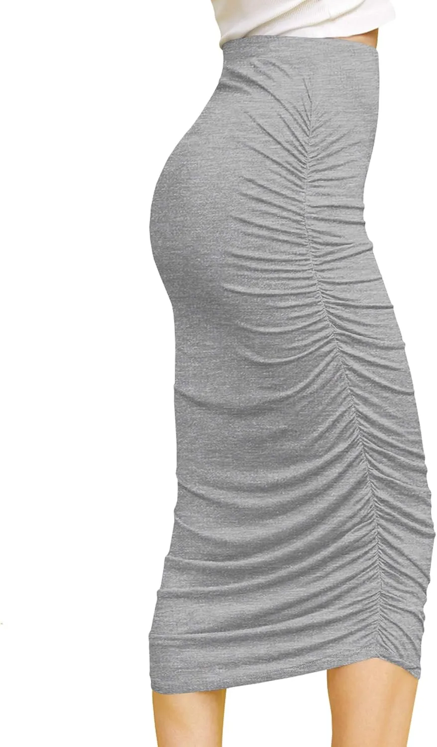 Made By Johnny Women's Slim fit Bodycon Party Club Night Out Elegant Ruched High Waist Long Pencil Skirt with Side Shirring