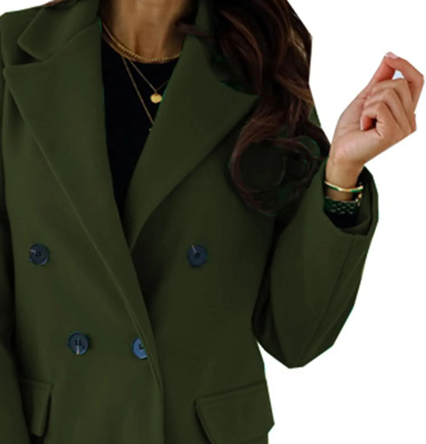 Maiyifu-GJ Wool Blend Coat for Women Notched Collar Double Breasted Trench Coat Fall Winter Elegant Long Jacket Outerwear