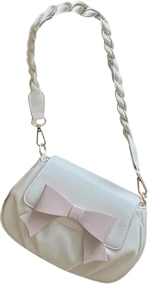 MakeMeChic Women's PU Leather Bow Flap Trendy Shoulder Bag Small Satchel Handbags