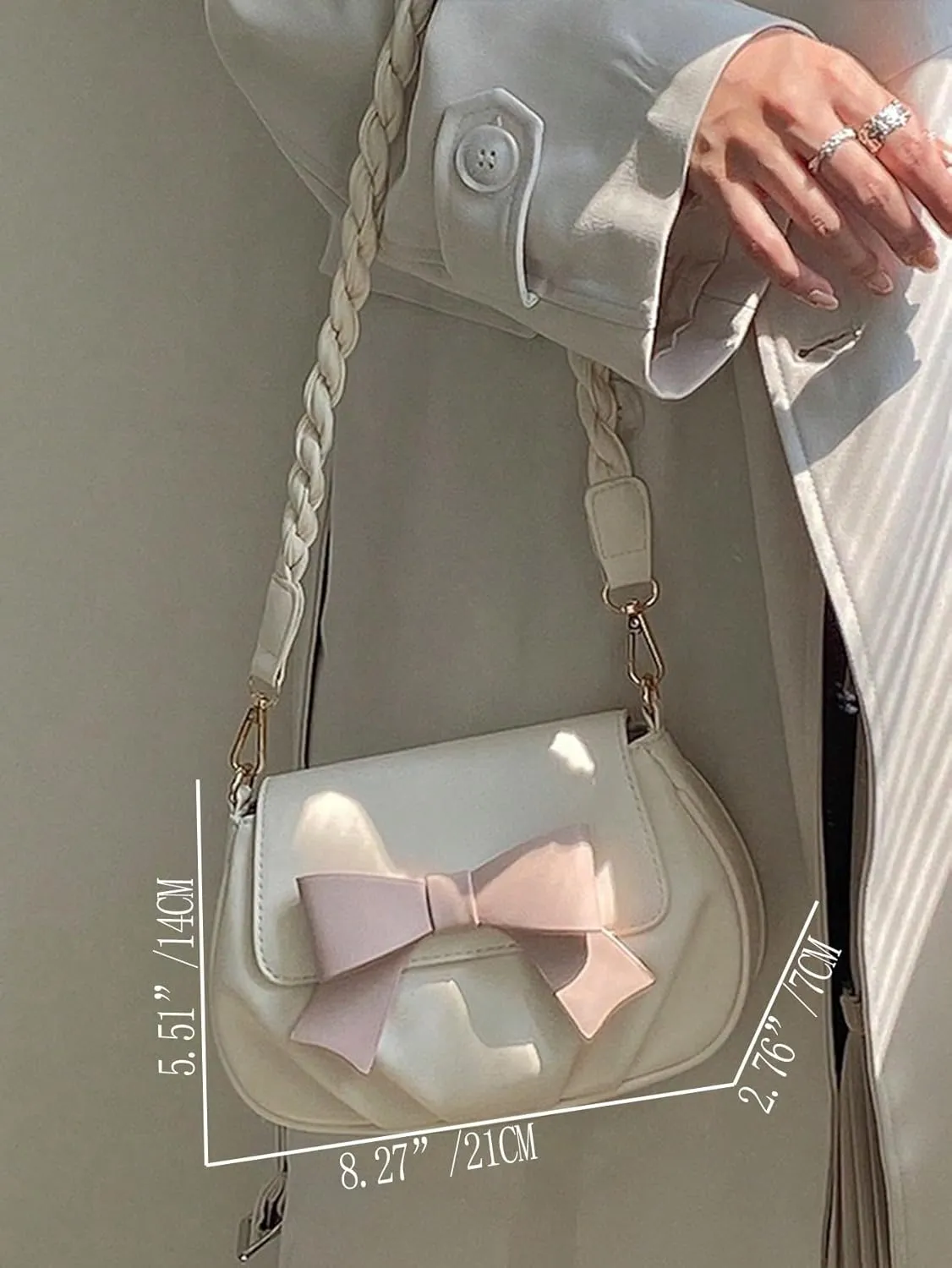 MakeMeChic Women's PU Leather Bow Flap Trendy Shoulder Bag Small Satchel Handbags