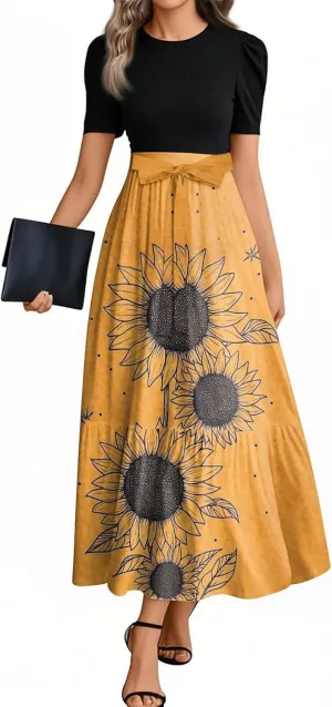 Maxi Flower Print 2025 Womens Dresses, Beach Vacation Womens Jumpsuit Trendy Bow High Waisted Rompers for Women