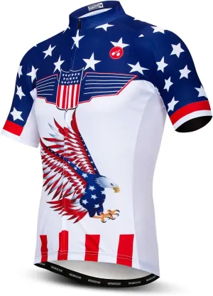Men Cycling Jersey USA Bike Short Sleeve 3-Pockets Breathable Quick-Dry Shirt Tops S-3XL