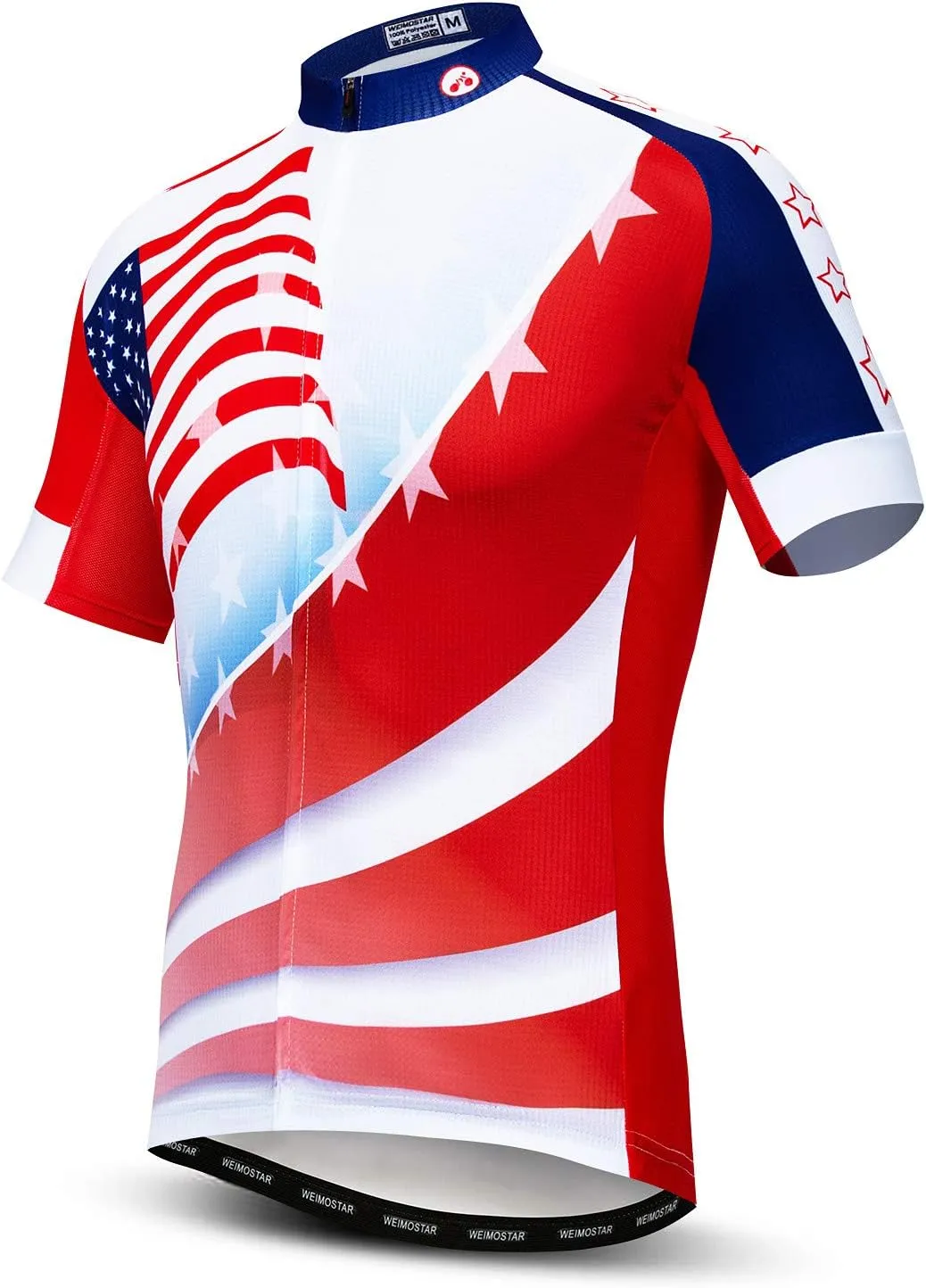 Men Cycling Jersey USA Bike Short Sleeve 3-Pockets Breathable Quick-Dry Shirt Tops S-3XL