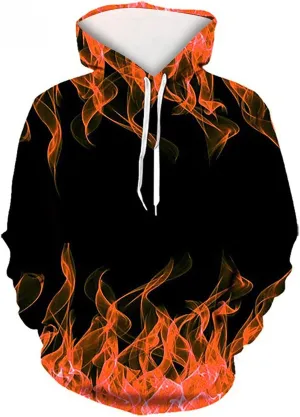 Men Women Unisex Novelty Hoodies 3D Flame Graphic Print Pullover Tops Fashion Fall Winter Hooded Sweatshirts