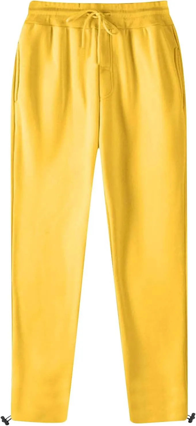 Men's Casual Sweatpants Elastic Waist Drawstring Lounge Pants Cozy Straight Leg Trousers Hiking Jogger Pants Pockets